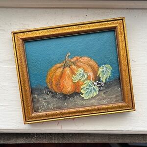 Framed original oil Pumpkin Painting with Gold Frame
